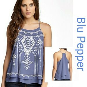 Dusty Iris Aztec Embroidered Tank Top